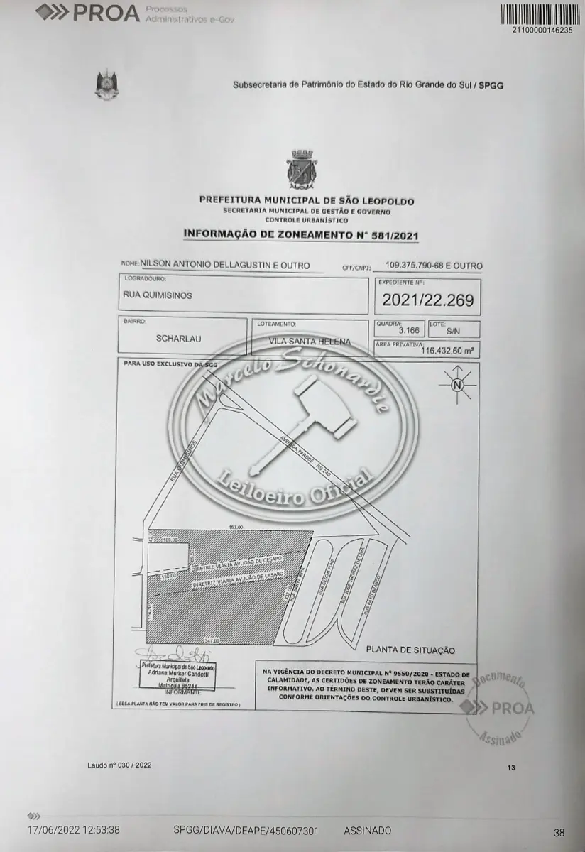 LOTE 001 - 01 área de terras com 116.432,60m², localizada na Rua Quimisinos, s/nº, Arroio da Manteiga, São Leopoldo- RS