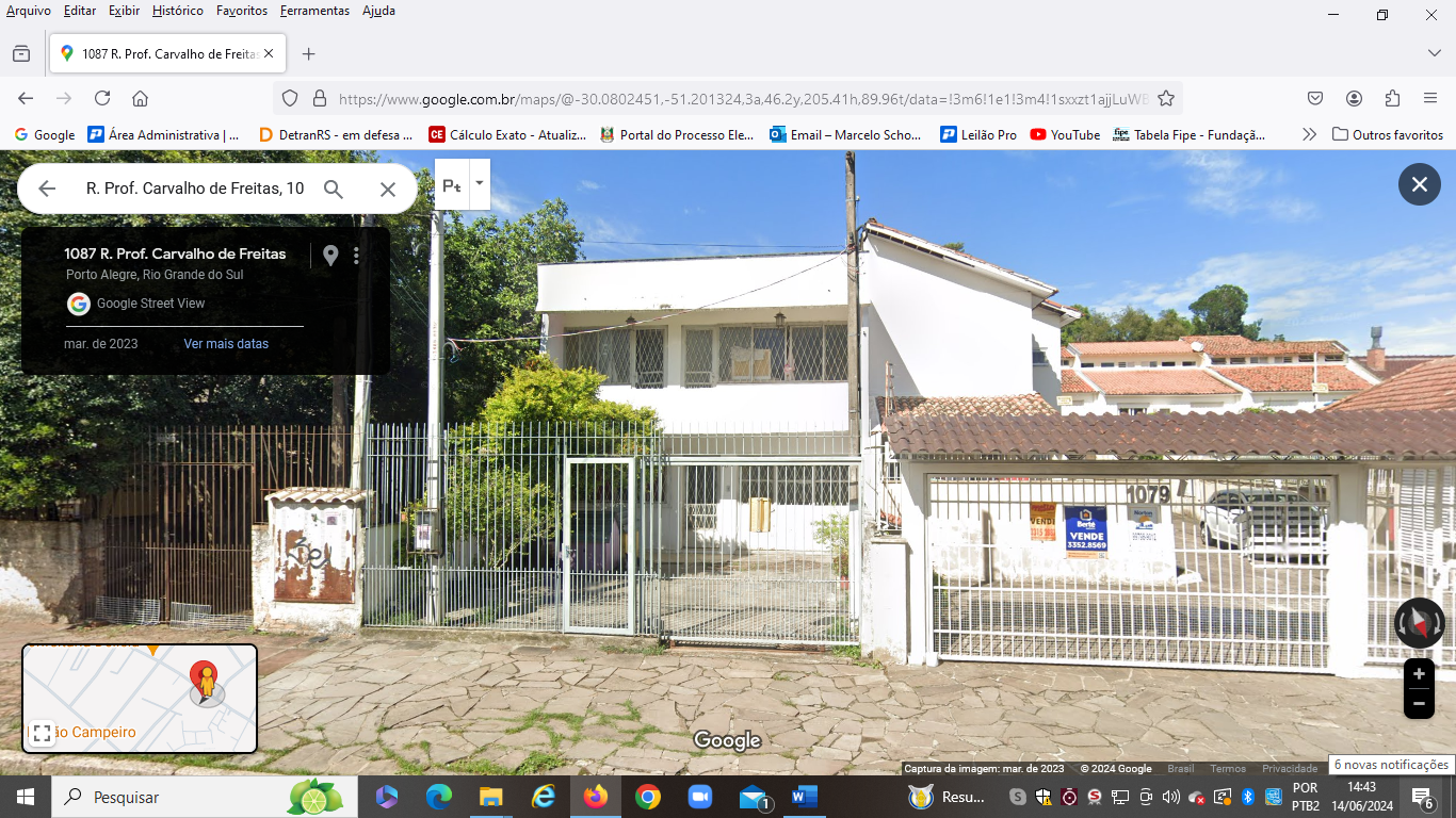 QUINHÃO DE 12,5% DE 01 SOBRADO LOCALIZADO NA RUA PROFESSOR CARVALHO DE FREITAS, 1087, GLORIA, PORTO ALEGRE- RS